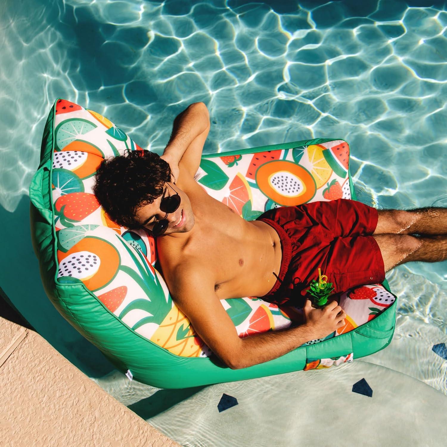 image:imageBig Joe Captains Float No Inflation Needed Pool Lounger Coral Bloom Double Sided Mesh Quick Draining Fabric 3 feetFruit Salad