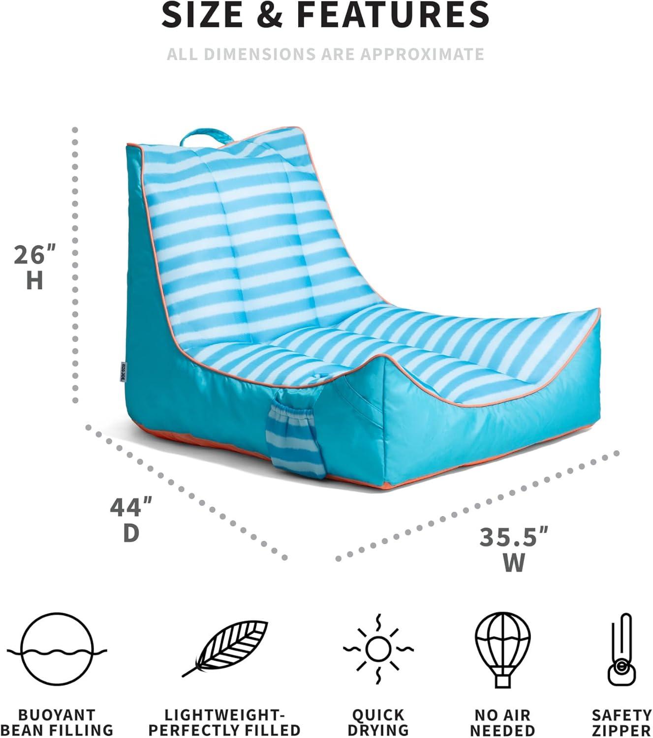 image:imageBig Joe Captains Float No Inflation Needed Pool Lounger Coral Bloom Double Sided Mesh Quick Draining Fabric 3 feetLight Blue Zag Stripe