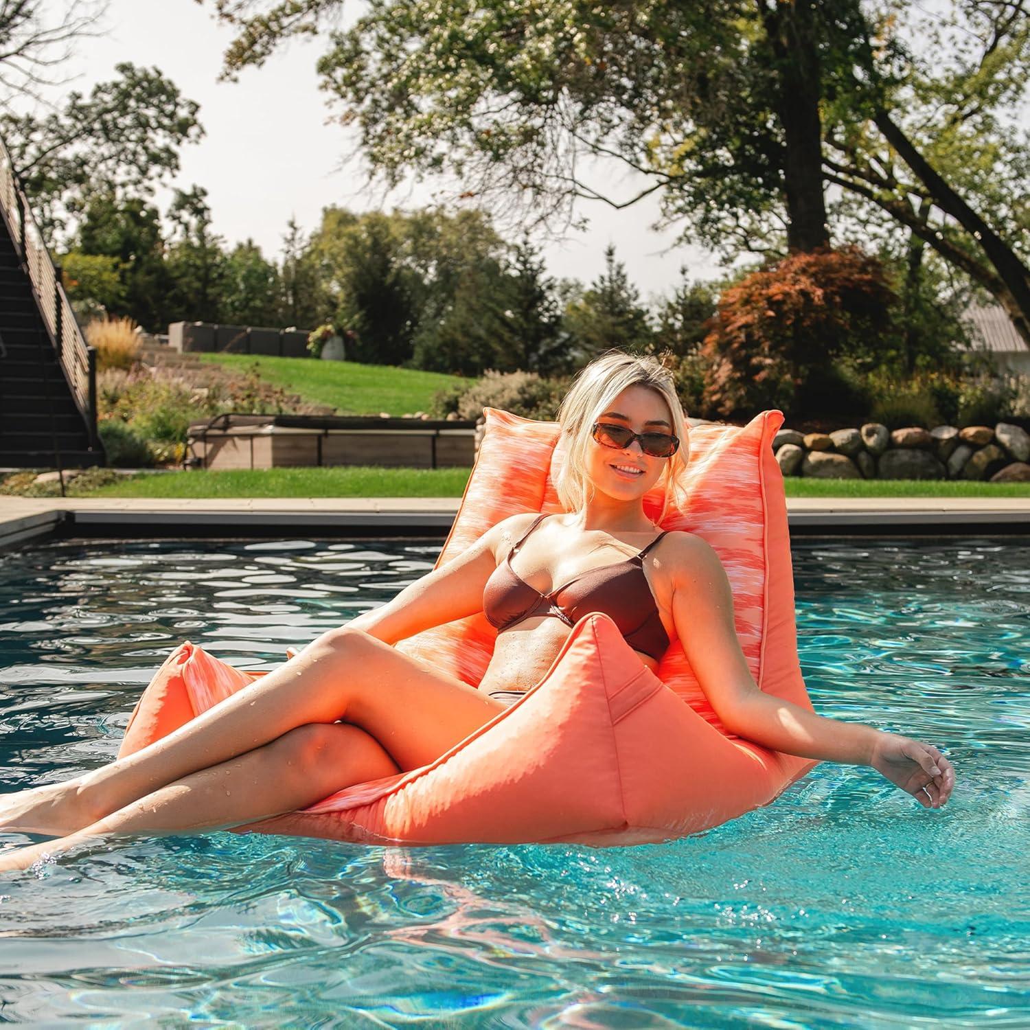 image:imageBig Joe Captains Float No Inflation Needed Pool Lounger Coral Bloom Double Sided Mesh Quick Draining Fabric 3 feetPeach Glow