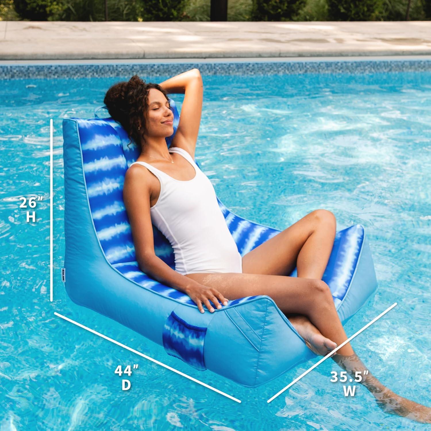image:imageBig Joe Captains Float No Inflation Needed Pool Lounger Coral Bloom Double Sided Mesh Quick Draining Fabric 3 feetRipple Blue