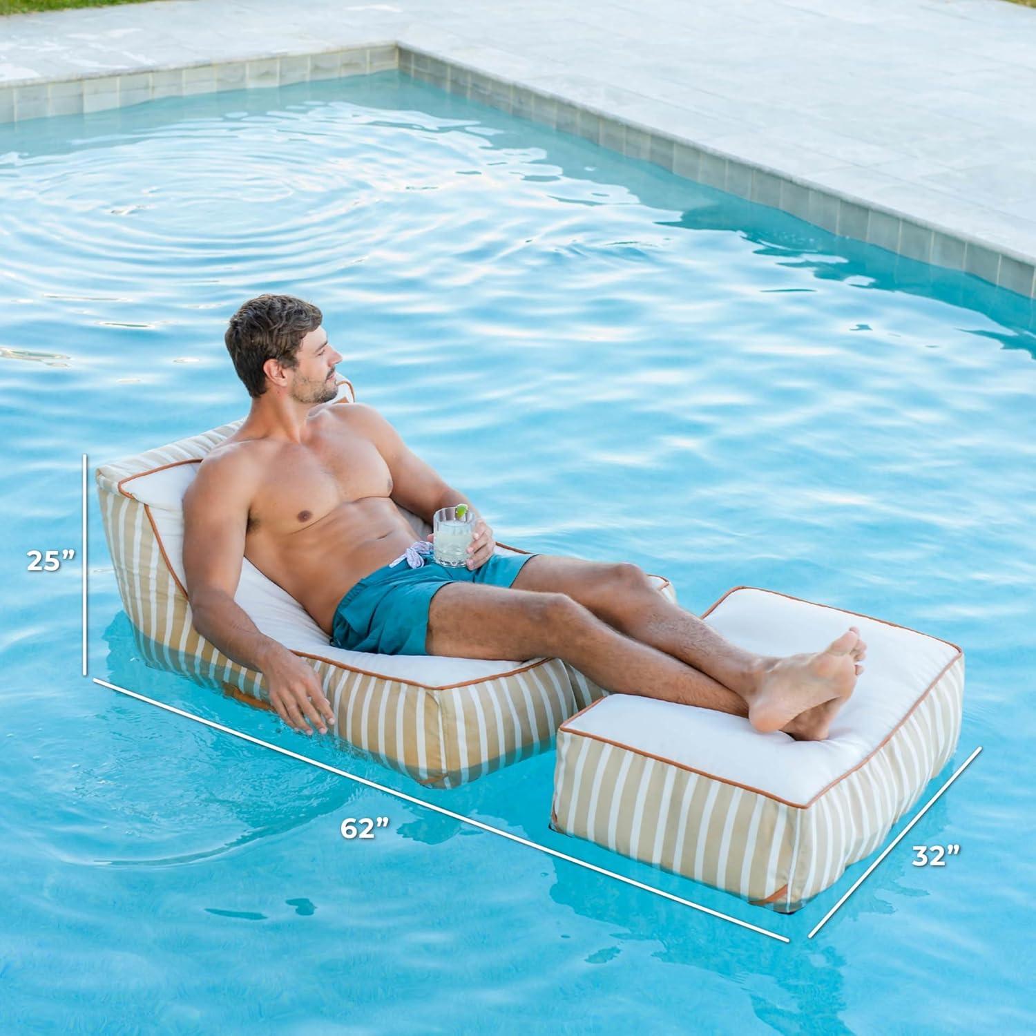 image:imageBig Joe Lux Sealander Pool Float and Patio Chair Harbor Blue Premier Mesh Durable UV Protected Polyester Blend No Inflation NeededSand Stripe