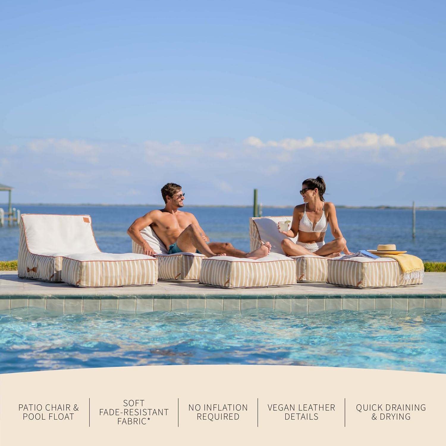 image:imageBig Joe Lux Sealander Pool Float and Patio Chair Harbor Blue Premier Mesh Durable UV Protected Polyester Blend No Inflation NeededSand Stripe