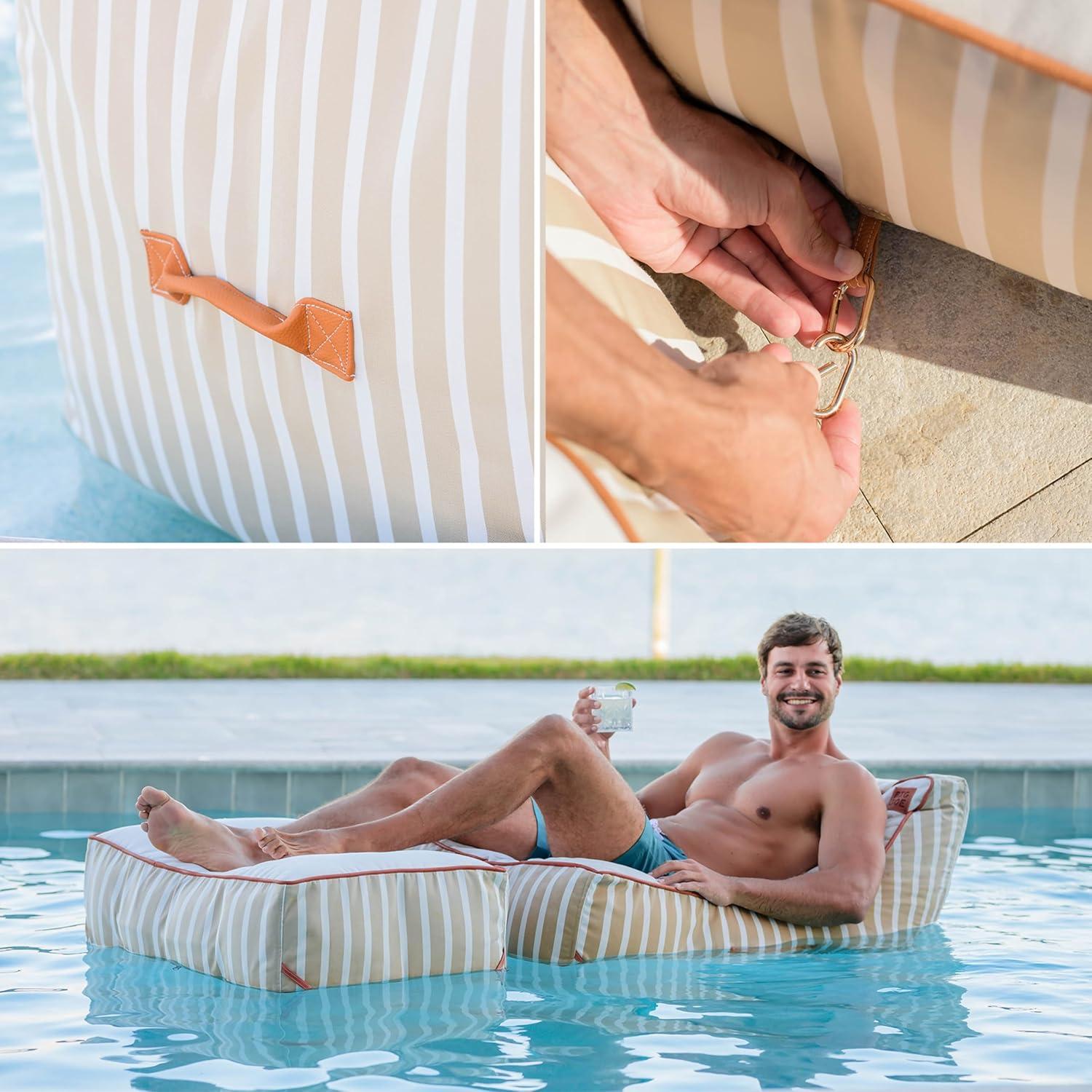 image:imageBig Joe Lux Sealander Pool Float and Patio Chair Harbor Blue Premier Mesh Durable UV Protected Polyester Blend No Inflation NeededSand Stripe