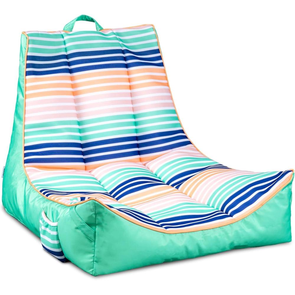image:imageBig Joe Captains Float No Inflation Needed Pool Lounger Coral Bloom Double Sided Mesh Quick Draining Fabric 3 feetRivera Stripe Turquoise