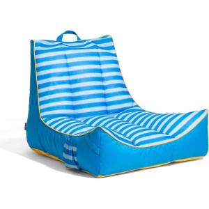 Big Joe Captain’s Float No Inflation Needed Pool Lounger, Coral Bloom Double Sided Mesh, Quick Draining Fabric, 3 feet(Dark Blue Zag Stripe)