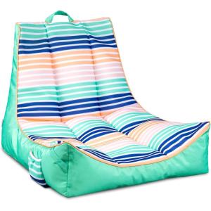 Big Joe Captain’s Float No Inflation Needed Pool Lounger, Coral Bloom Double Sided Mesh, Quick Draining Fabric, 3 feet(Rivera Stripe Turquoise)