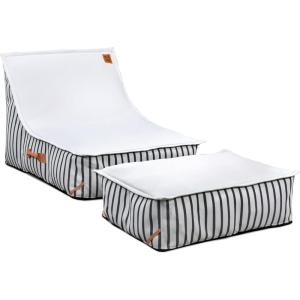 Big Joe Lux Sealander Pool Float and Patio Chair, Harbor Blue, Premier Mesh, Durable UV Protected Polyester Blend, No Inflation Needed(Black and White Cape Stripe)