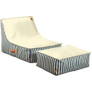 Big Joe Lux Sealander Pool Float and Patio Chair, Harbor Blue, Premier Mesh, Durable UV Protected Polyester Blend, No Inflation Needed(Navy & Ivory Cape Stripe)