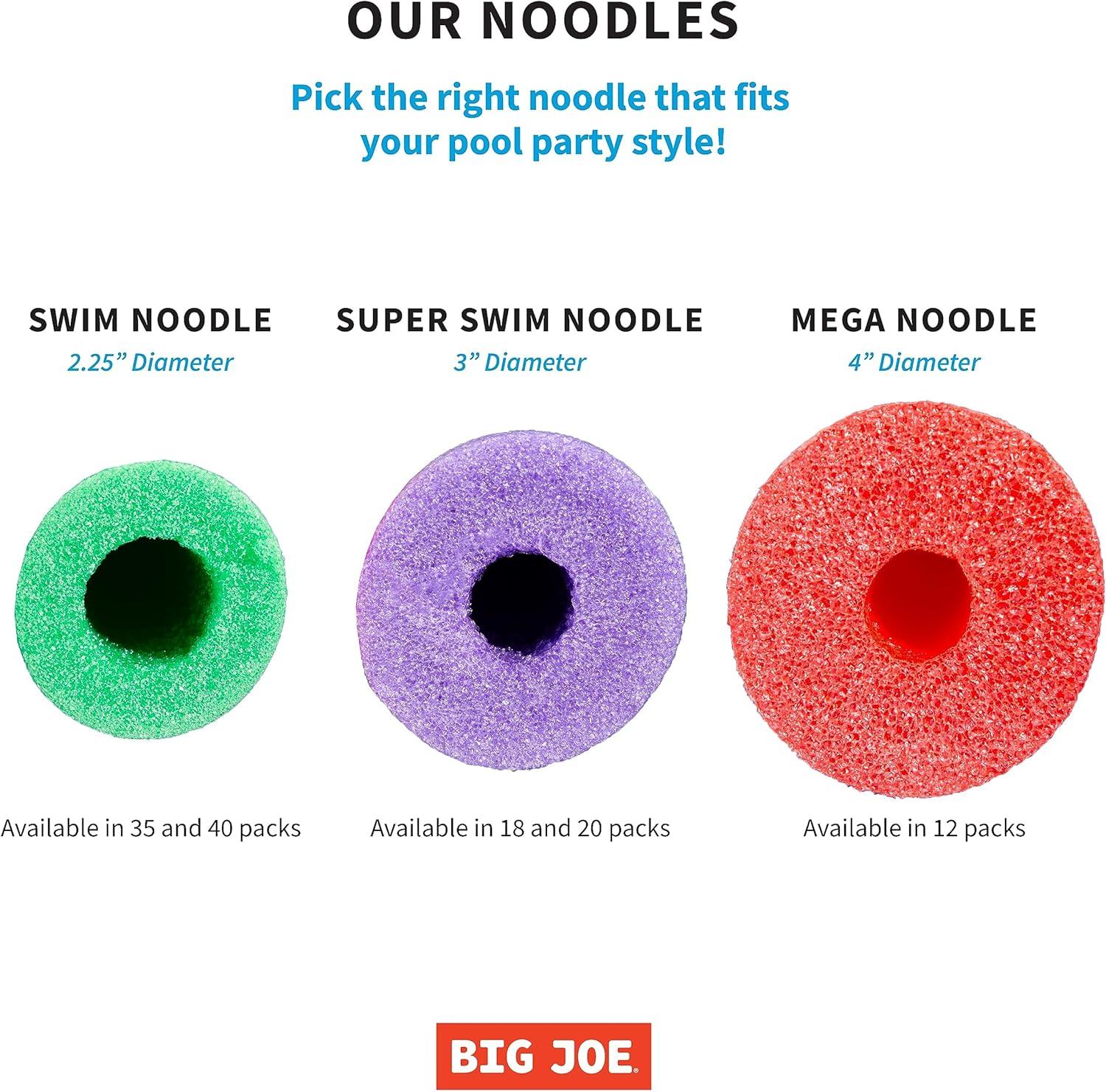 image:imageBig Joe Super Swim Noodle 20 Pack Pool Noodles Assorted Blues 4 feet 50 L x 3 W x 3 H EachCoral Purple Yellow