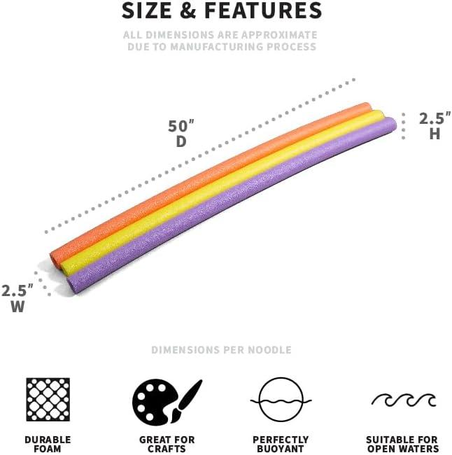 image:imageBig Joe Super Swim Noodle 20 Pack Pool Noodles Assorted Blues 4 feet 50 L x 3 W x 3 H EachCoral Purple Yellow