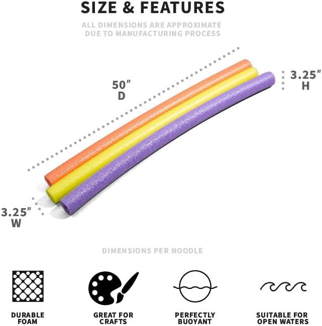 image:imageBig Joe Super Swim Noodle 20 Pack Pool Noodles Assorted Blues 4 feet 50 L x 3 W x 3 H EachCoral Purple Yellow